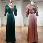2025 Green Satin Three Quarter Mermaid Evening Dresses Gowns Elegant Lace Beaded for Women Wedding Party LA71510A