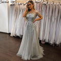En oferta, sin devolución ni reembolso, 2025, vestidos de noche grises de lujo en forma de A con mangas cortas y cuentas, elegantes vestidos de fiesta para mujer LA70976 