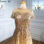 En oferta, sin devolución ni reembolso, 2025, vestidos de noche grises de lujo en forma de A con mangas cortas y cuentas, elegantes vestidos de fiesta para mujer LA70976 