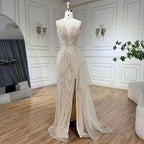 2025 Light Pink Spaghetti Strap Evening Dresses Gowns Mermaid Beaded Elegant Overskirt For Women Party LA72378A