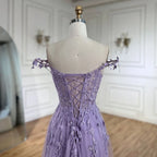 2025 Lilac Spaghetti Strap Lace-Up Back A-Line Appliqué Prom Dress for Women | Wedding Party LA72620