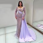 2025 Luxury Dubai Lilac  Mermaid Dress with Satin Overskirt Beaded Evening Gown for Women Wedding Party LA72534