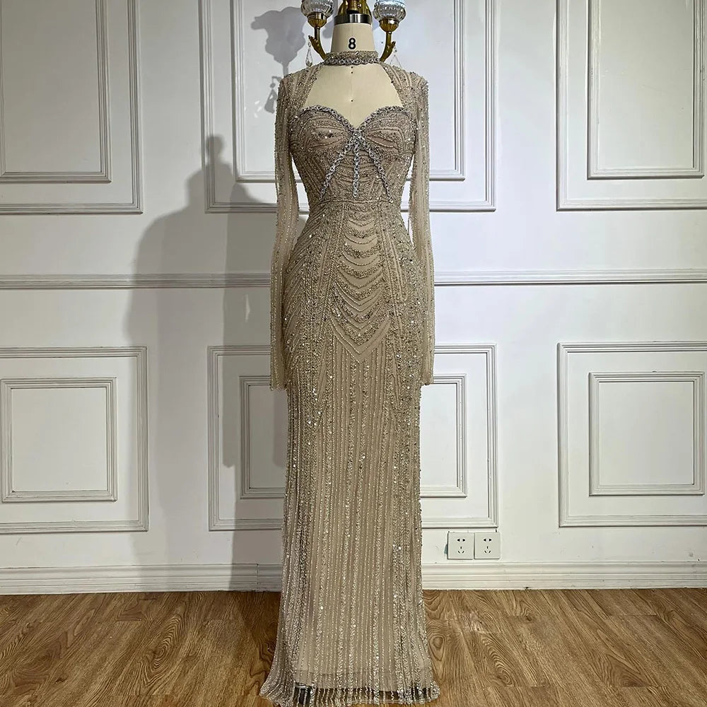 2025 Luxury Dubai Nude Sweetheart Mermaid Beaded Evening Gowns with Back Split for Women's Party LA72560A