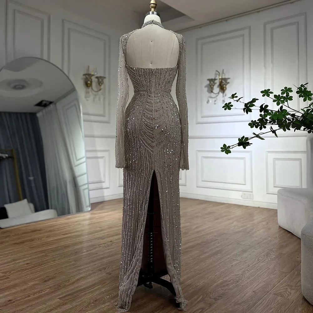 2025 Luxury Dubai Nude Sweetheart Mermaid Beaded Evening Gowns with Back Split for Women's Party LA72560A