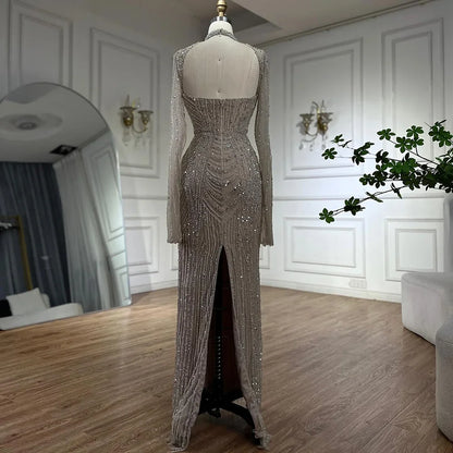 2025 Luxury Dubai Nude Sweetheart Mermaid Beaded Evening Gowns with Back Split for Women's Party LA72560A