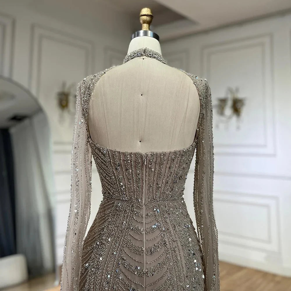 2025 Luxury Dubai Nude Sweetheart Mermaid Beaded Evening Gowns with Back Split for Women's Party LA72560A