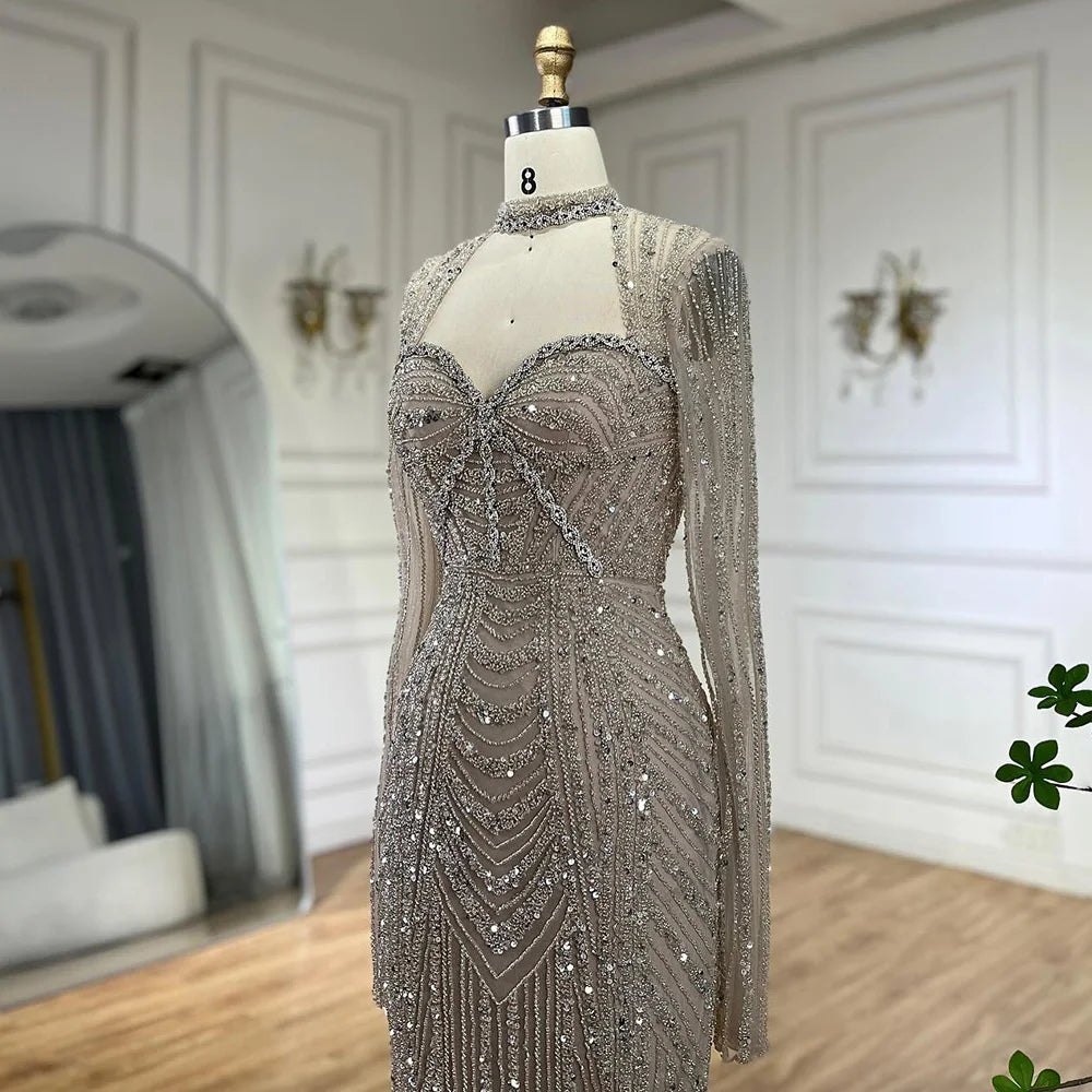 2025 Luxury Dubai Nude Sweetheart Mermaid Beaded Evening Gowns with Back Split for Women's Party LA72560A