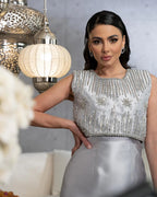 2025 Luxury Saudi Beaded Gray Midi Formal Evening Dress for Arabic Occasion LA72761