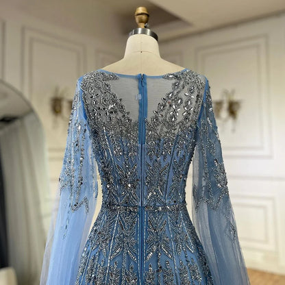 Luxuriöses blaues Abendkleid mit Cape-Ärmeln LA72666