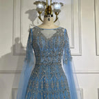 Luxuriöses blaues Abendkleid mit Cape-Ärmeln LA72666