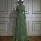 2025 Muslim Nude Mermaid Cape Sleeves Luxury Dubai Evening Gown Pearls Beaded Dress for Women's Party LA72591 Plush Size