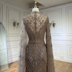 2025 Muslim Nude Mermaid Elegant Bell Sleeve Beaded Luxury Dubai Long Evening Dress for Formal Occasion LA72316A