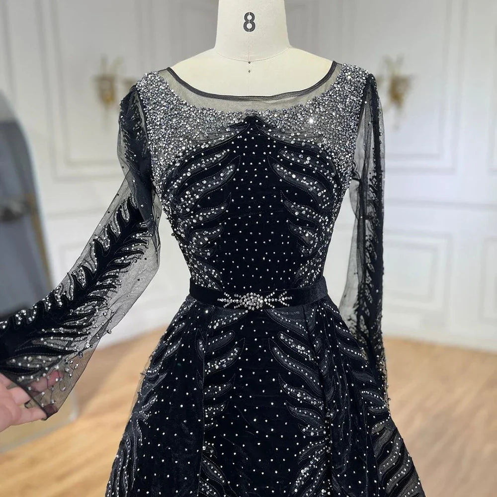 2025 Muslim Velvet Fabric Mermaid Luxury Blue Evening Dresses Dress With Skirt Formal Dress Plus Size LA60914