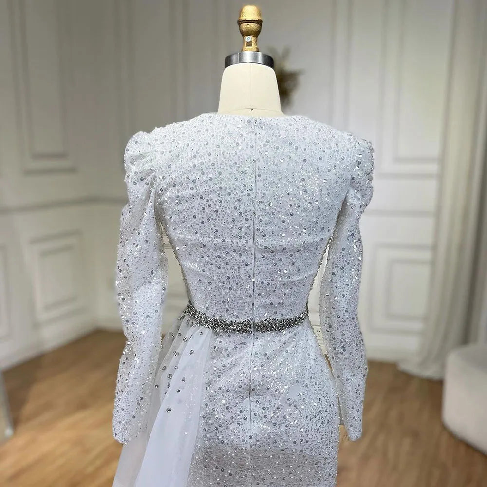 2025 Muslim White With Overskirt Elegant Mermaid Beaded Dresses Evening Dresses Gowns for Women Wedding Party LA72346