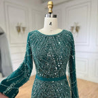 2025 Muslim Women Wedding Party Dubai Gowns green Overskirt Luxury Beaded Mermaid Long Evening Dresses LA72032D