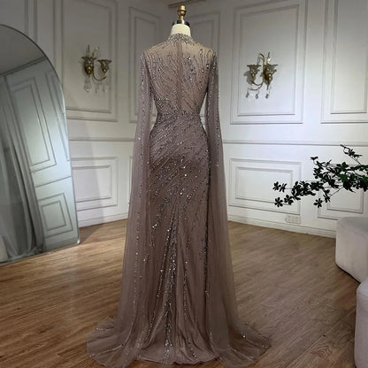 Luxuriöses Abendkleid im Meerjungfrauen-Stil in Schwarz mit Cape-Ärmeln LA71885A 