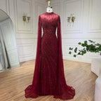 Luxury Black Nude Mermaid Evening Dresses with Cape Sleeves LA71885A