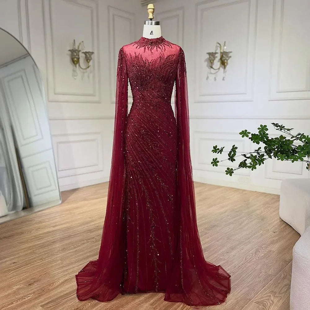 Luxuriöses Abendkleid im Meerjungfrauen-Stil in Schwarz mit Cape-Ärmeln LA71885A 