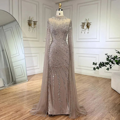 Luxuriöses Abendkleid im Meerjungfrauen-Stil in Schwarz mit Cape-Ärmeln LA71885A 