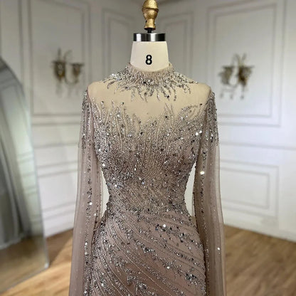 Luxuriöses Abendkleid im Meerjungfrauen-Stil in Schwarz mit Cape-Ärmeln LA71885A 