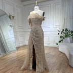 2025 Nude One Shoulder Split Beaded Dubai Luxury Mermaid Evening Dresses Gowns for Women Wedding Party LA72385