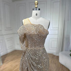 2025 Nude One Shoulder Split Beaded Dubai Luxury Mermaid Evening Dresses Gowns for Women Wedding Party LA72385