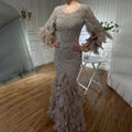 2025 Nude Saudi Arabic Evening Gown with Beaded Feathers Dress for Formal Occasion LA72736