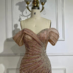 2025 Off The Shoulder Pink Mermaid Beaded Luxury Evening Dress with Side Split for Formal Occasion Saudi LA72481