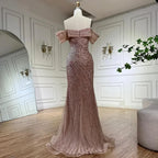 2025 Off The Shoulder Pink Mermaid Beaded Luxury Evening Dress with Side Split for Formal Occasion Saudi LA72481