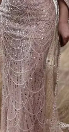 2025 Purple One Shoulder Saudi Arabic Evening Gown with Beaded Side Overskirt Dress for Formal Occasion LA72735
