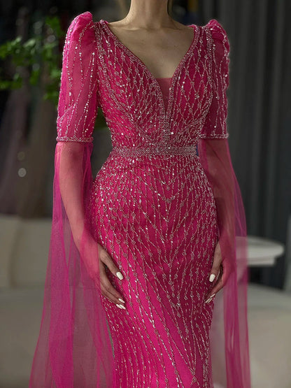 Luxuriöses Abendkleid im Meerjungfrauenstil in Fuchsia für formelle Anlässe LA72774 