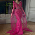Luxuriöses Abendkleid im Meerjungfrauenstil in Fuchsia für formelle Anlässe LA72774 