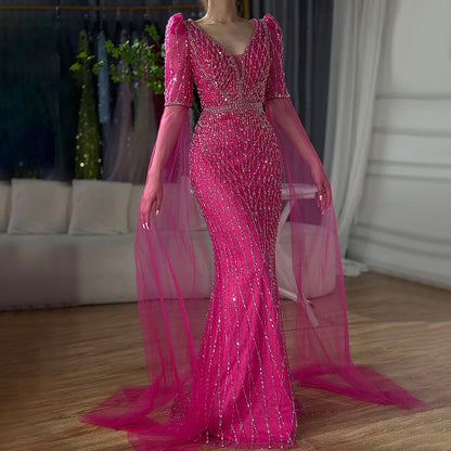 Luxuriöses Abendkleid im Meerjungfrauenstil in Fuchsia für formelle Anlässe LA72774 