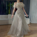 2025 Saudi Arabic Beaded Caramel Mermaid Elegant Evening Dresses Gowns with Overskirt for Formal Occasion LA71634A