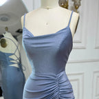 2025 Saudi Arabic Blue Elegant Spaghetti Strap Mermaid Long Evening Gown with Split for Formal Occasion LA72720