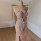 2025 Saudi Arabic Pink Strapless Mermaid Evening Dress with High Split for Formal Occasion LA72480