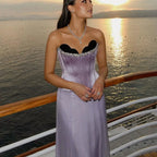 2025 Saudi Lilac Two-Piece Satin A-Line Evening Dresses for Women Strapless Corset for Formal Occasion LA72765