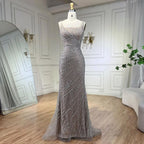 Vestido de noche elegante de lujo con capa y cuentas color nude plateado 2025, estilo sirena, para mujer, para fiesta de boda LA71380 