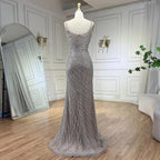 Vestido de noche elegante de lujo con capa y cuentas color nude plateado 2025, estilo sirena, para mujer, para fiesta de boda LA71380 