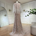 Vestido de noche de lujo de dos piezas con cuentas color nude LA72462