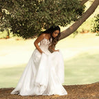 2025 White Strapless Luxury Dubai Evening Gown with Front Double Split Pearls Beaded Dress for Women's Party LA72667