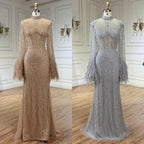 Luxus Dubai Federn Nude Abendkleider Lange Ärmel LA72394 