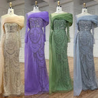 Nude Crystal Mermaid Evening Dress with Overskirt Long Sleeves LA72348