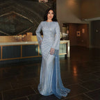 2025  Arabic Elegant Blue Beaded Saudi Evening Dresses Gowns for Formal Occasion LA72822