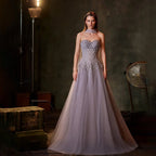 2025 Arabic Lilac A-Line Beaded Strapless Evening Dresses Gowns for Formal Occasion LA72832