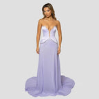 2025 Arabic Lilac Beaded Strapless Mermaid Satin Evening Dresses Gowns for Formal Occasion LA72808