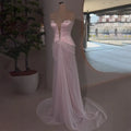 2025 Arabic Lilac Beaded Strapless Mermaid Satin Evening Dresses Gowns for Formal Occasion LA72808