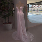 2025 Arabic Lilac Beaded Strapless Mermaid Satin Evening Dresses Gowns for Formal Occasion LA72808