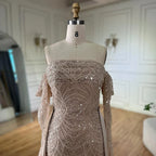 2025 Arabic Nude Luxury Pearls Beaded Mermaid Evening Gown with Overskirt for Formal Occasion LA72160B