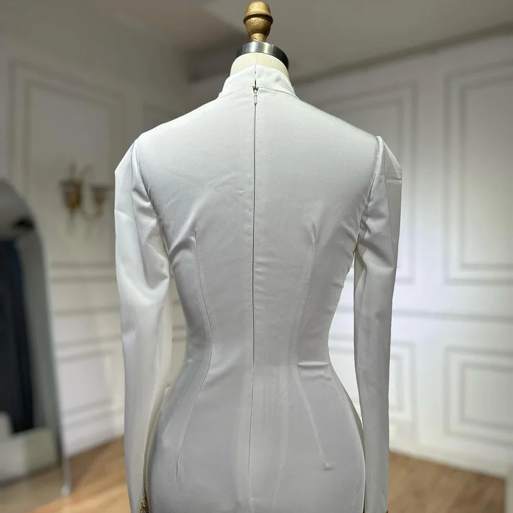 2025 Arabic White Beaded Satin Saudi Mermaid Evening Dresses Gowns for Formal Occasion LA72815